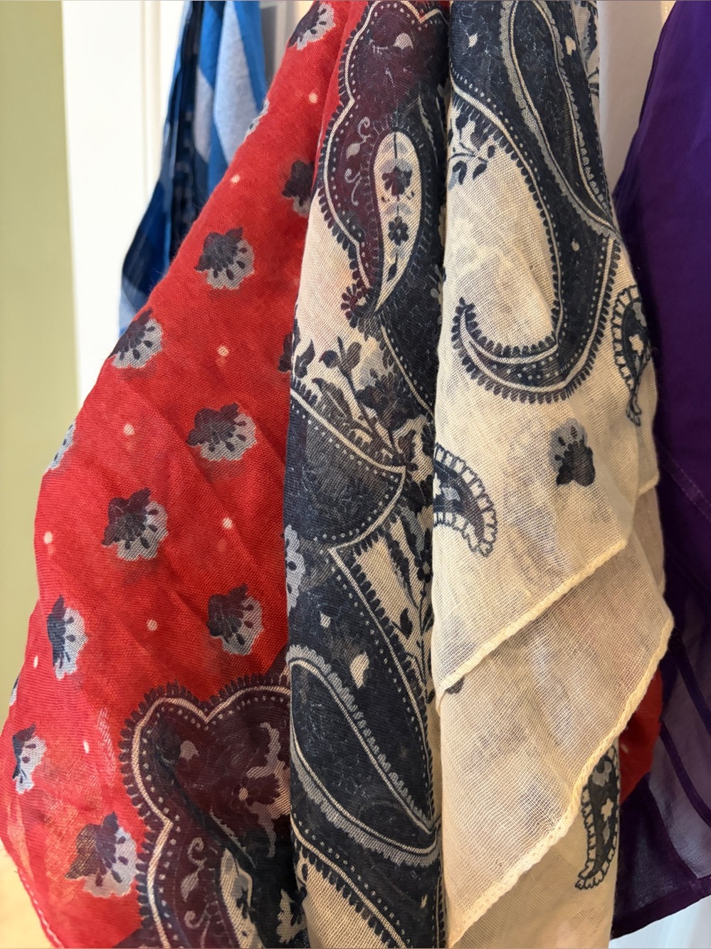 3 Scarf Set - Blue Stripes, Red & Blue Paisley, Purple Chiffon - Picture 9 of 16